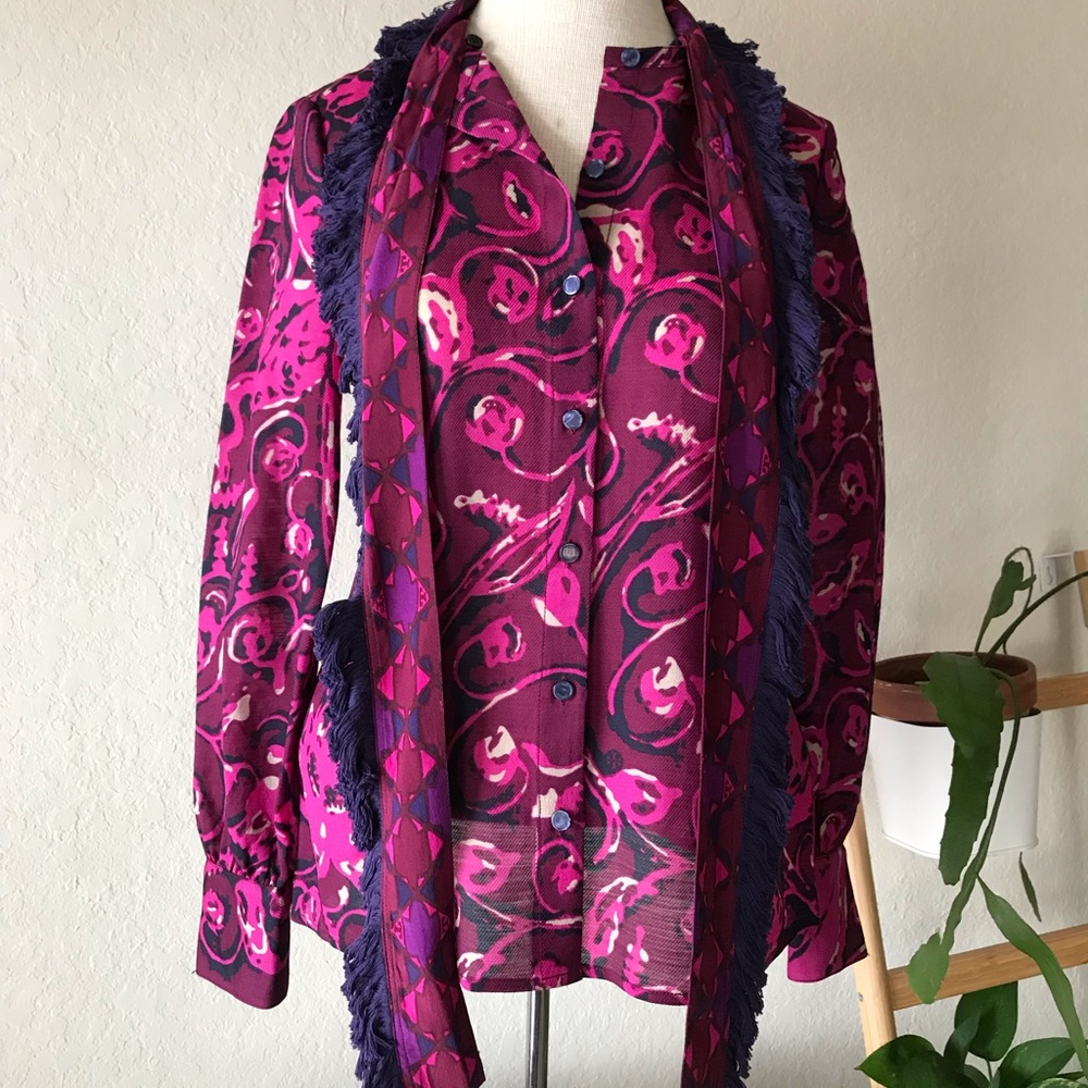 Tory Burch Silk/Wool Top w/ Removable Fringe Tie